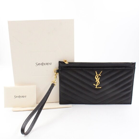 NWD Saint Laurent Cassandre Matelasse Large Pouch in Black Grained Leather - Picture 1 of 16